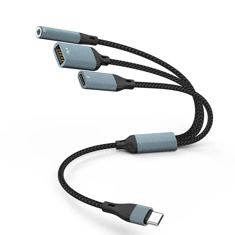 USB Type-C 3合1 PD60W+3.5mm+USB OTG轉接線 不支援充電