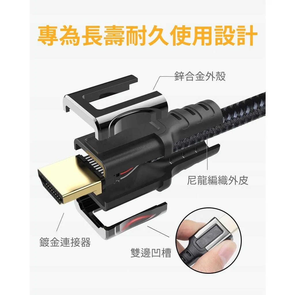 稀有好物 限量釋出 HDMI 2.1 公對公 8K 1.0m 傳輸線 鋅合金接頭 尼龍編織線身 1米長/7.8mm粗