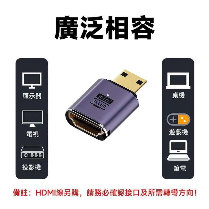 HDMI 8K 標準母頭 轉Mini/Micro 公頭 高清轉接頭 8K@60Hz/4K@120Hz