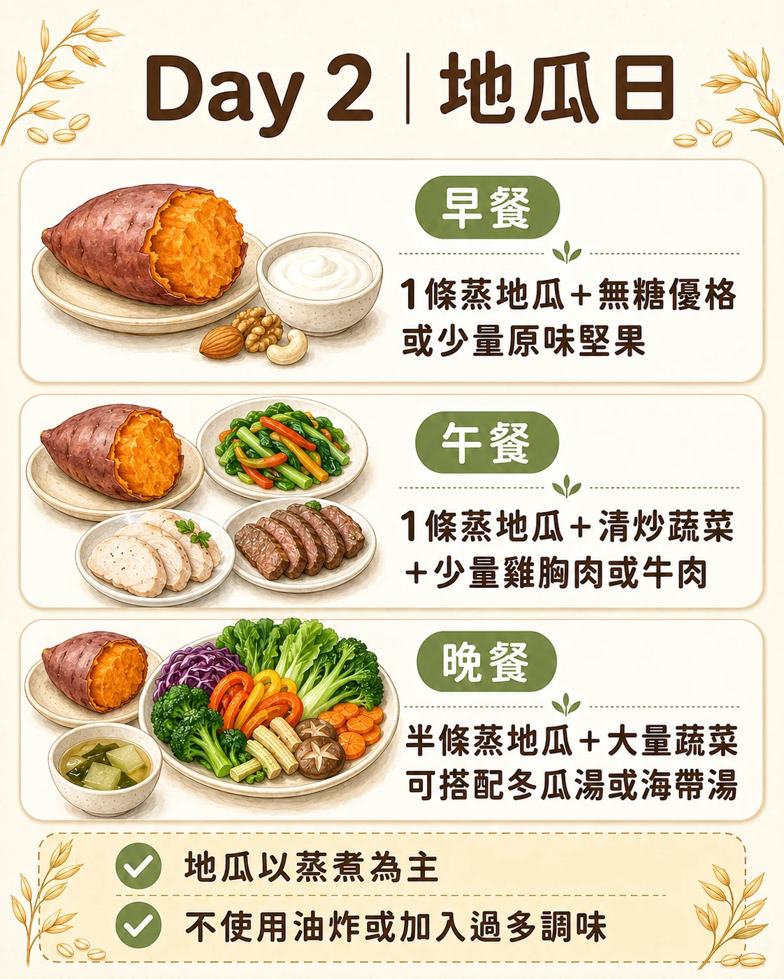 三寶循環減肥法 Day2 地瓜日菜單 早餐午餐晚餐