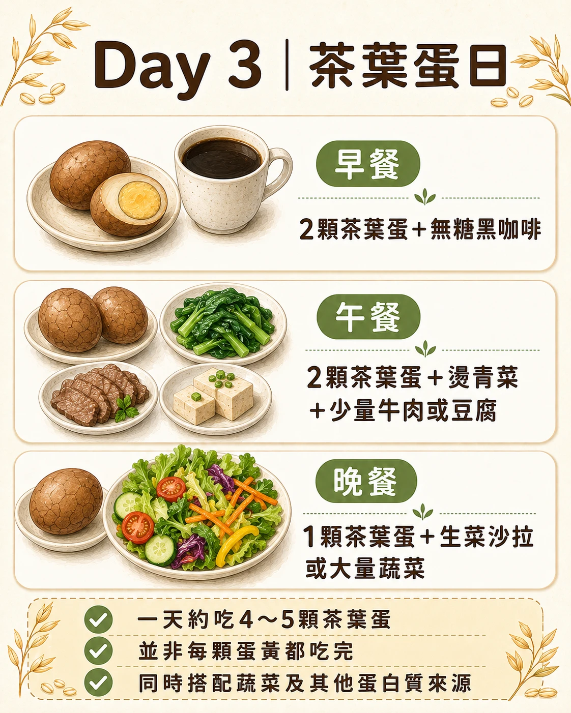 三寶循環減肥法 Day3 茶葉蛋日菜單 早餐午餐晚餐