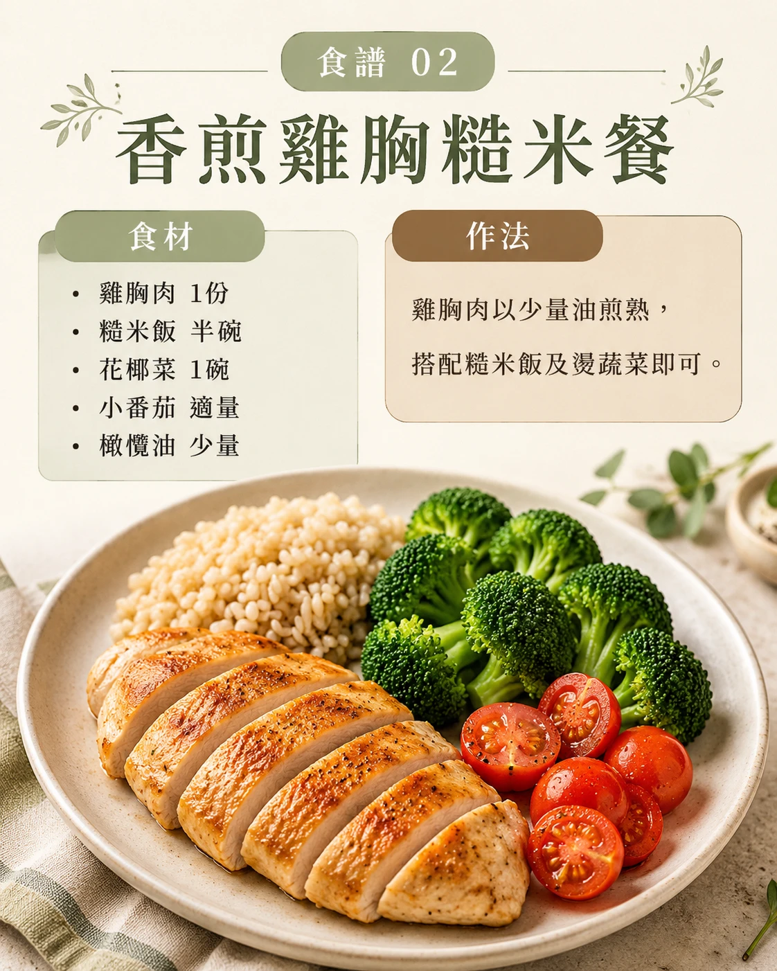 香煎雞胸糙米餐 減脂午餐食譜