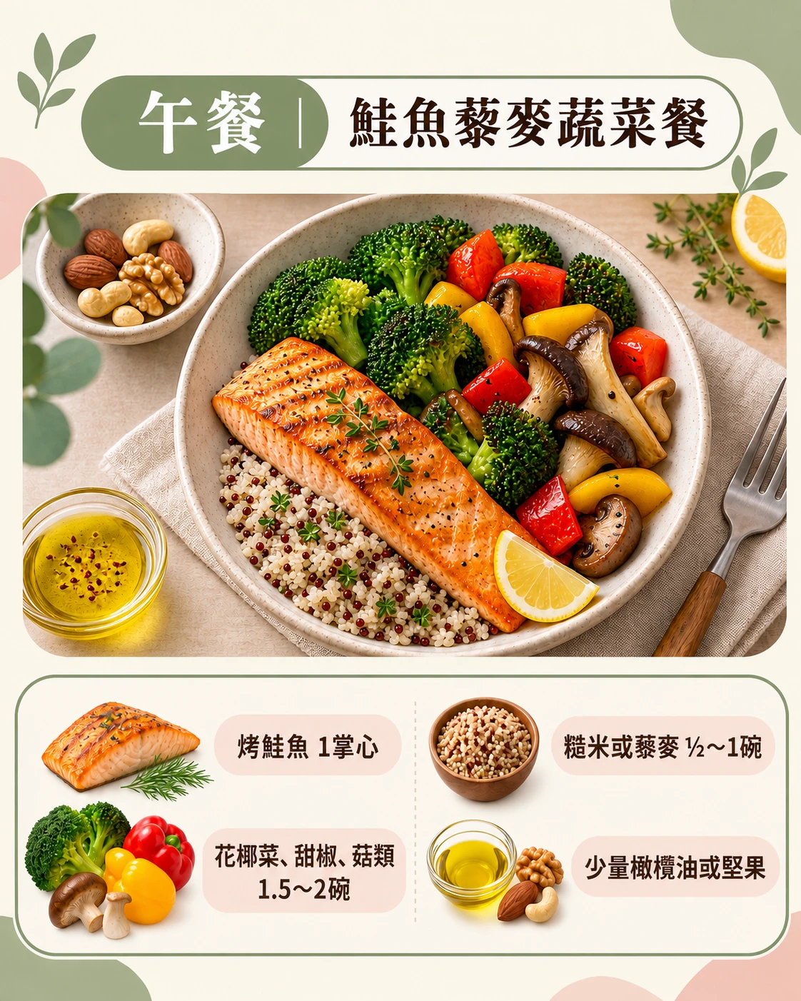 卵巢保健午餐鮭魚藜麥蔬菜餐富含優質蛋白質與好油脂
