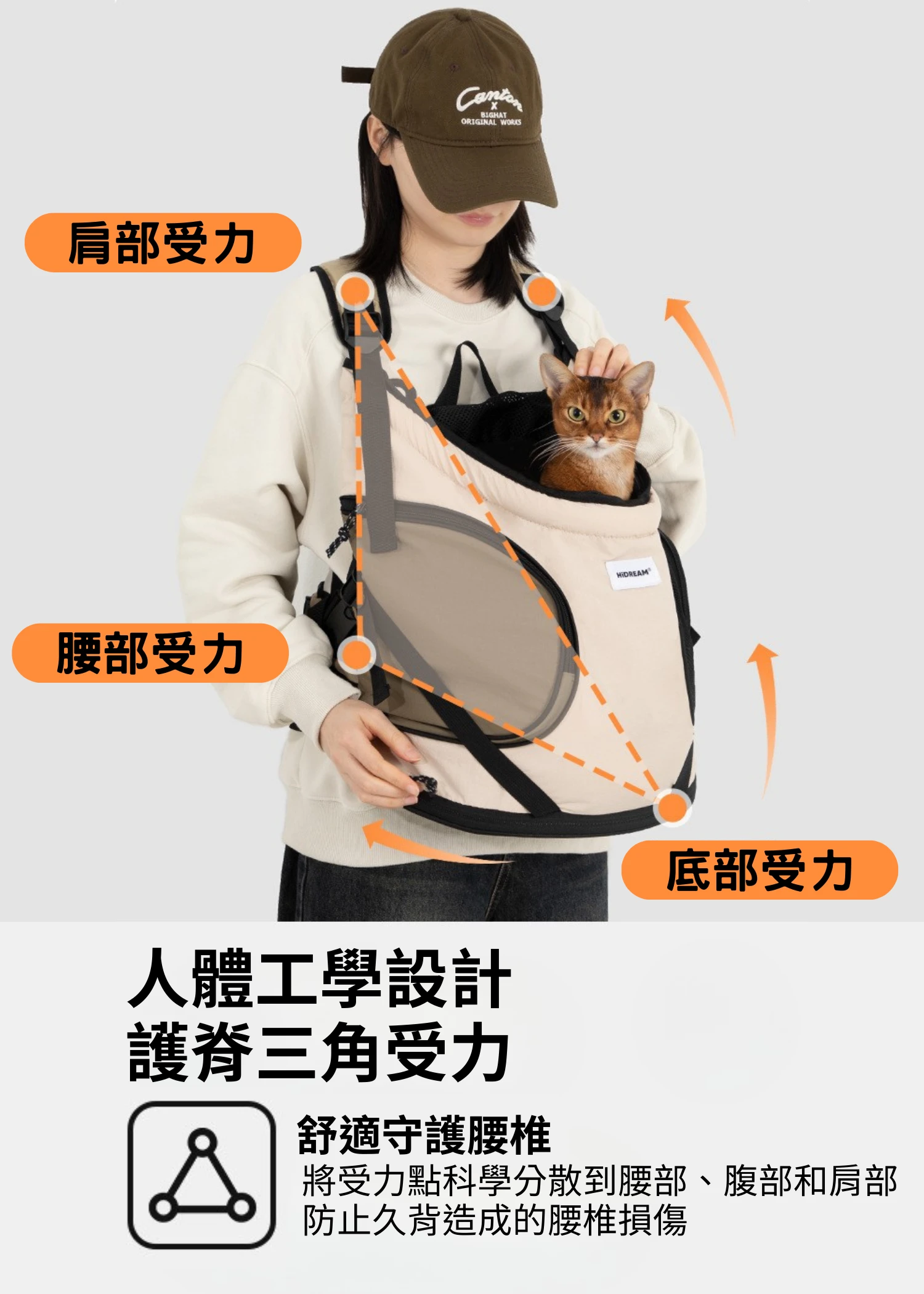 HiDREAM 前抱式托特寵物包 人體工學設計 受力均勻 久背不累