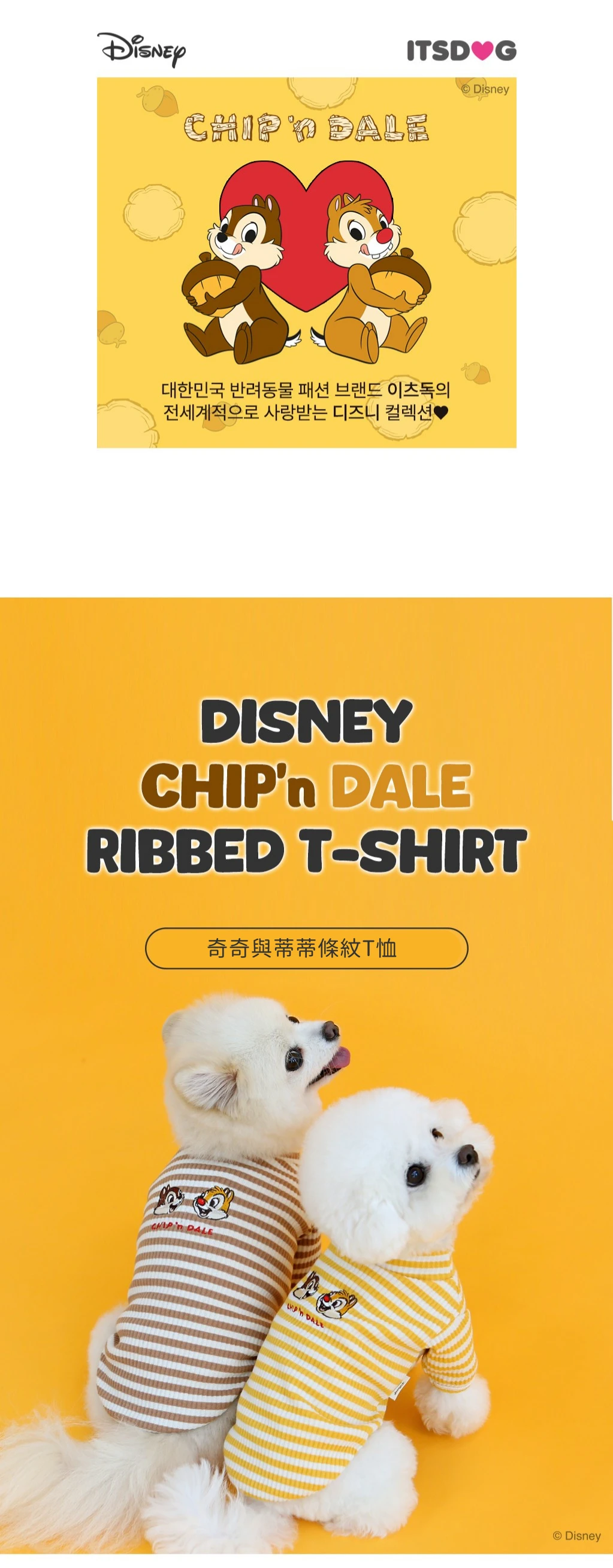 ITS DOG 迪士尼奇奇與蒂蒂條紋T恤 正版授權純棉透氣小型犬寵物衣服