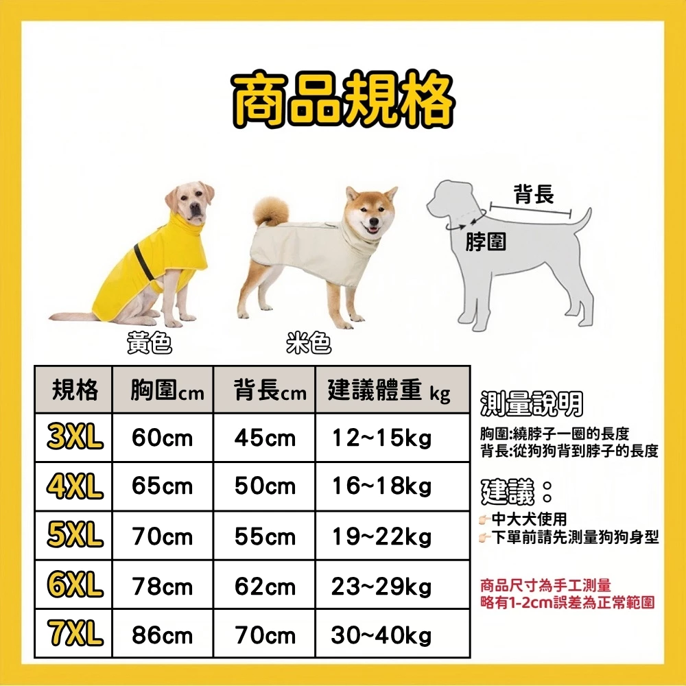 狗狗輕薄反光雨衣 數據詳細圖