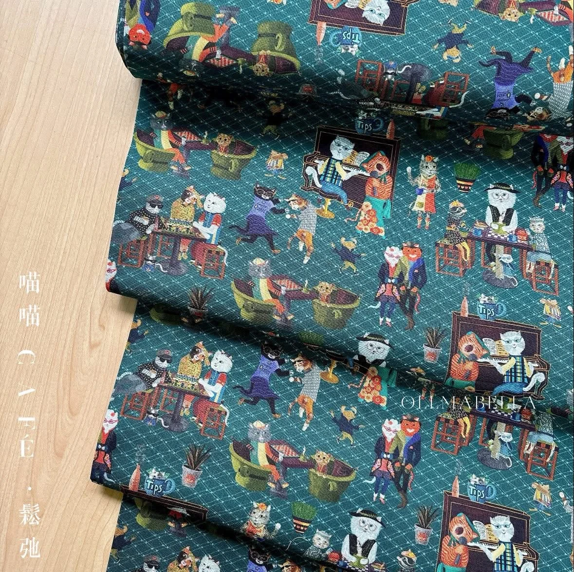 美國印花棉布｜喵喵CAFÉ-鬆弛(綠)