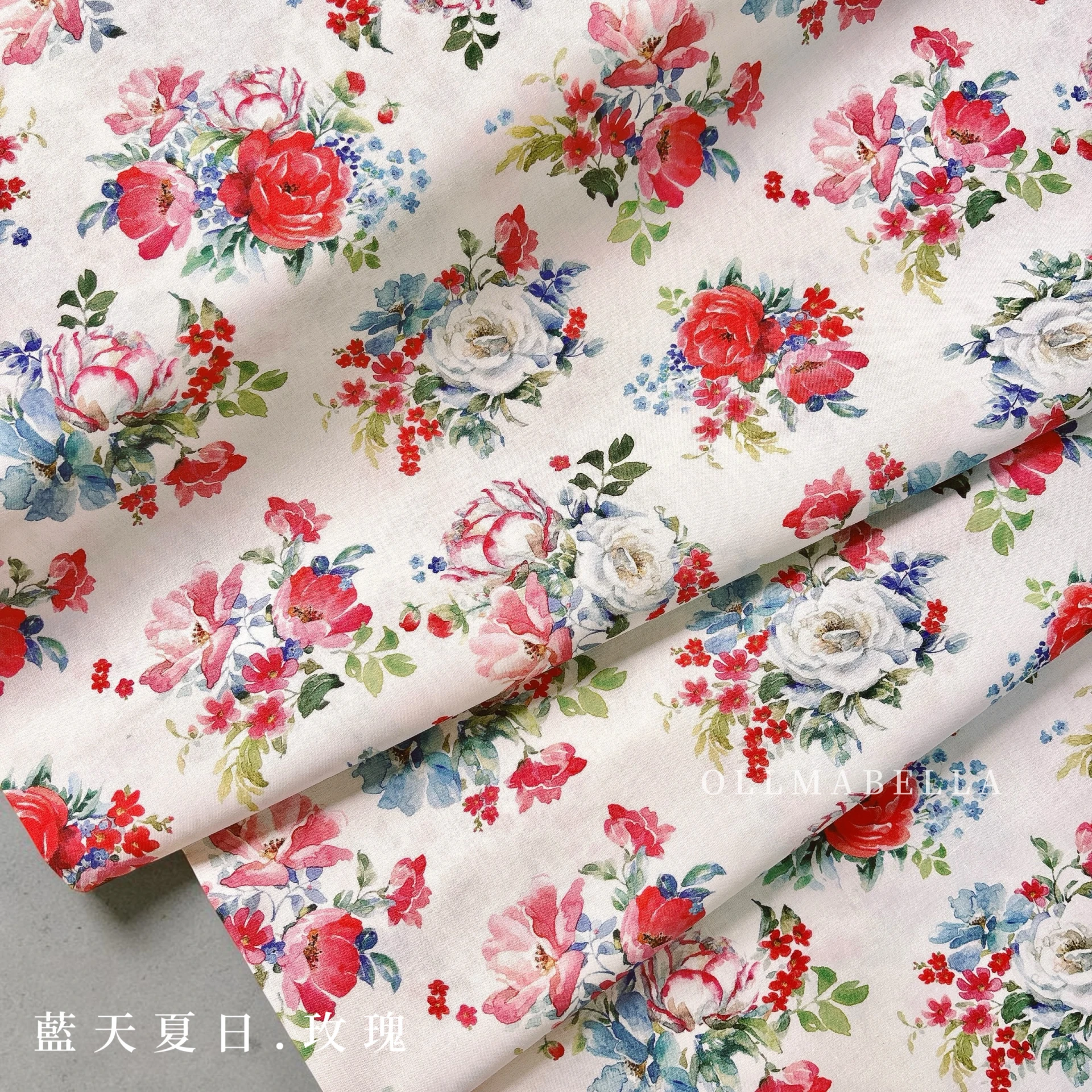 美國品牌印花棉布｜藍天夏日－玫瑰 (3色)