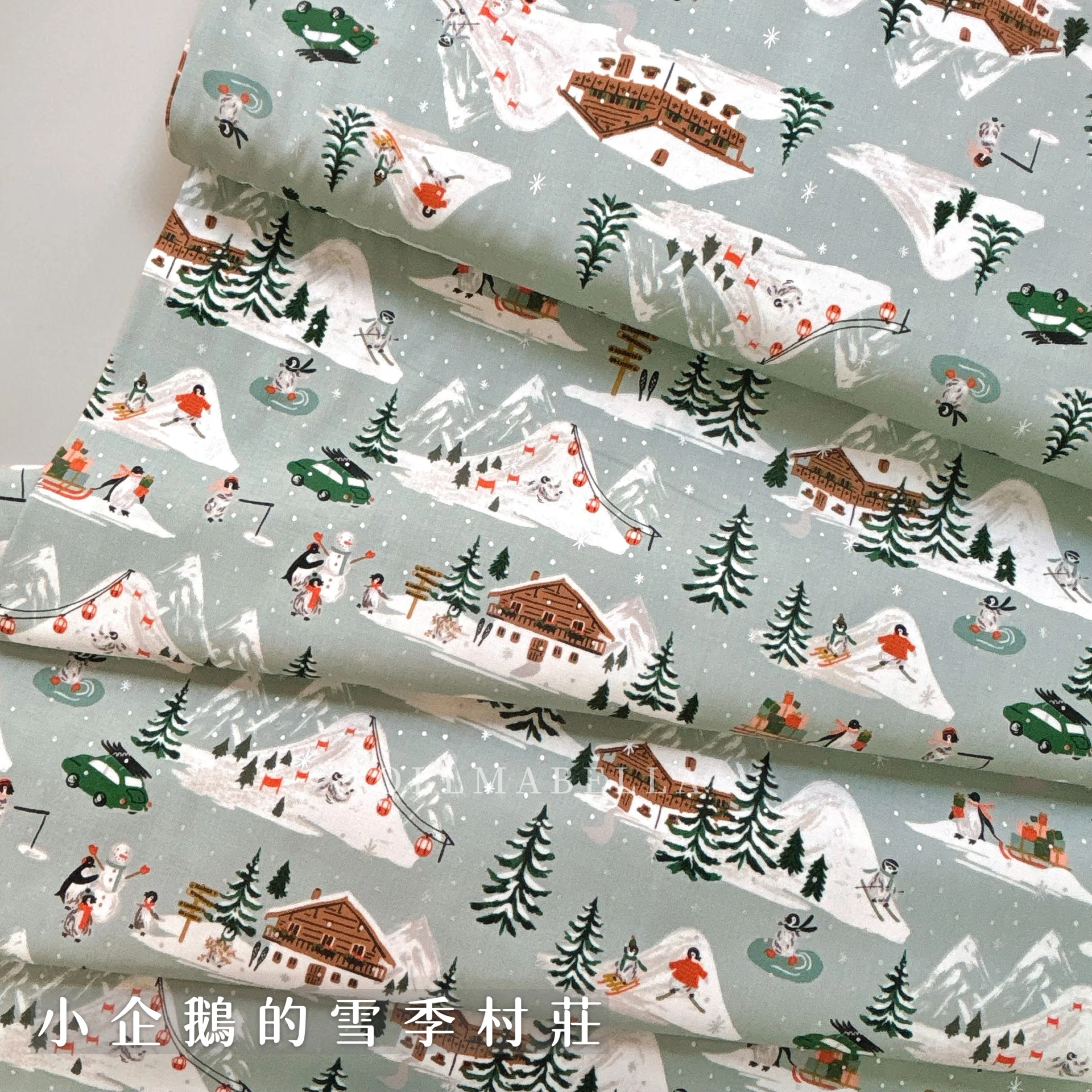 美國品牌印花燙銀棉布｜小企鵝的雪季村莊