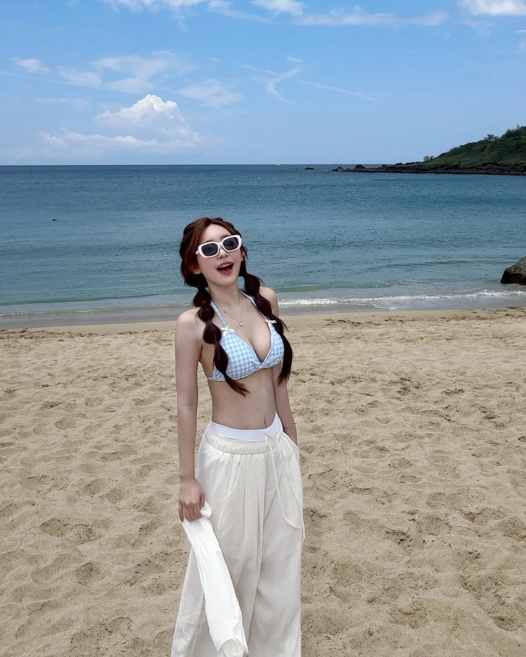 夏日初戀感＇格紋掛脖蝴蝶結三件套(有胸墊)