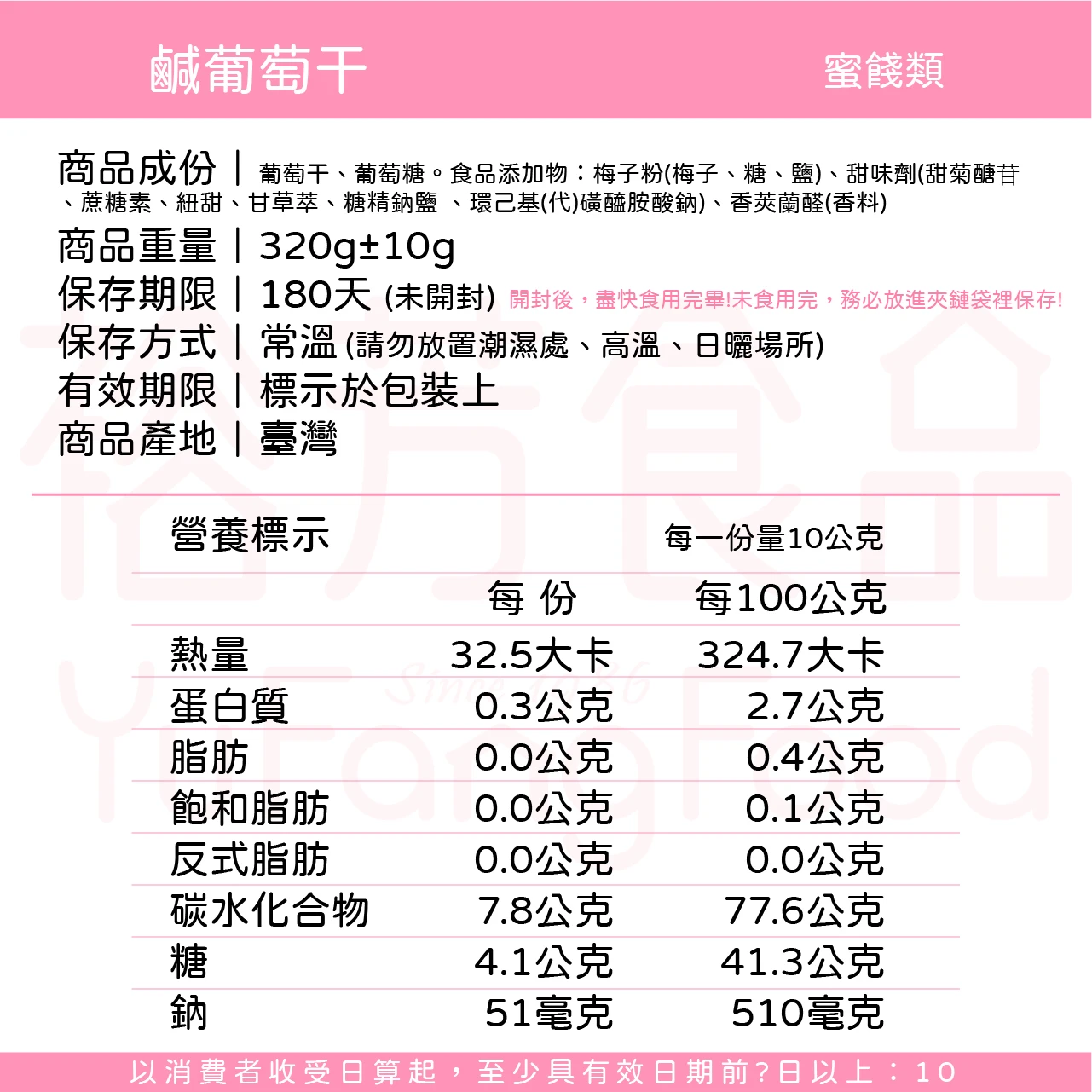 裕芳鹹葡萄干(全素)