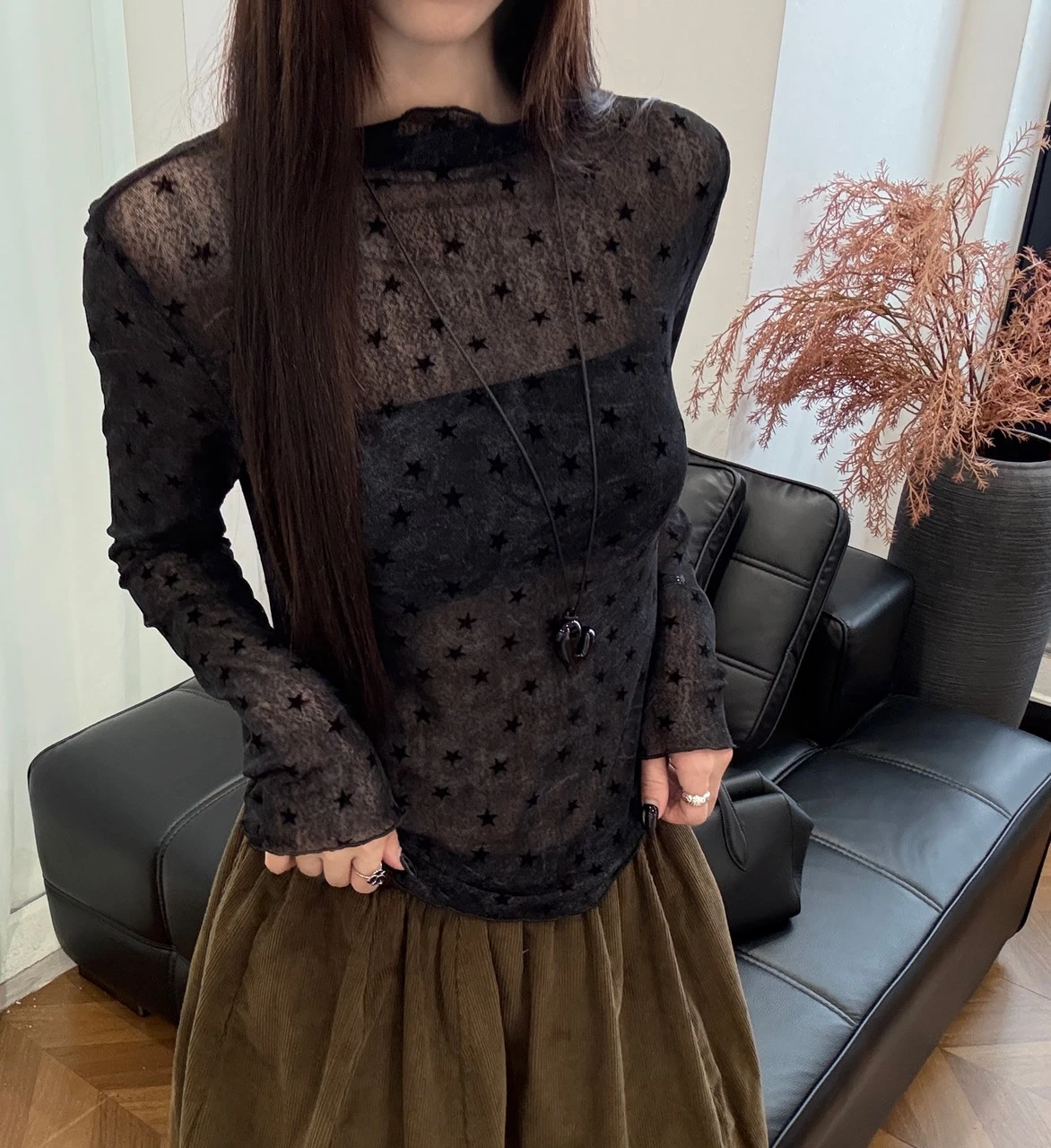 星星透視網紗上衣 預購7865#
