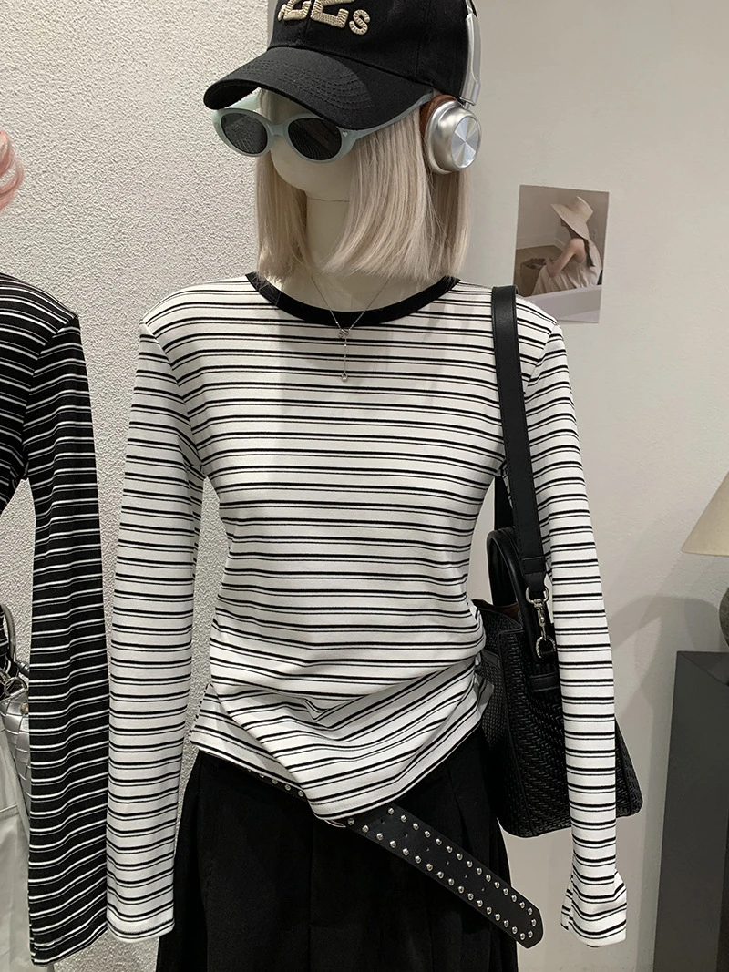 羊絨條紋圓領T 預購9396#