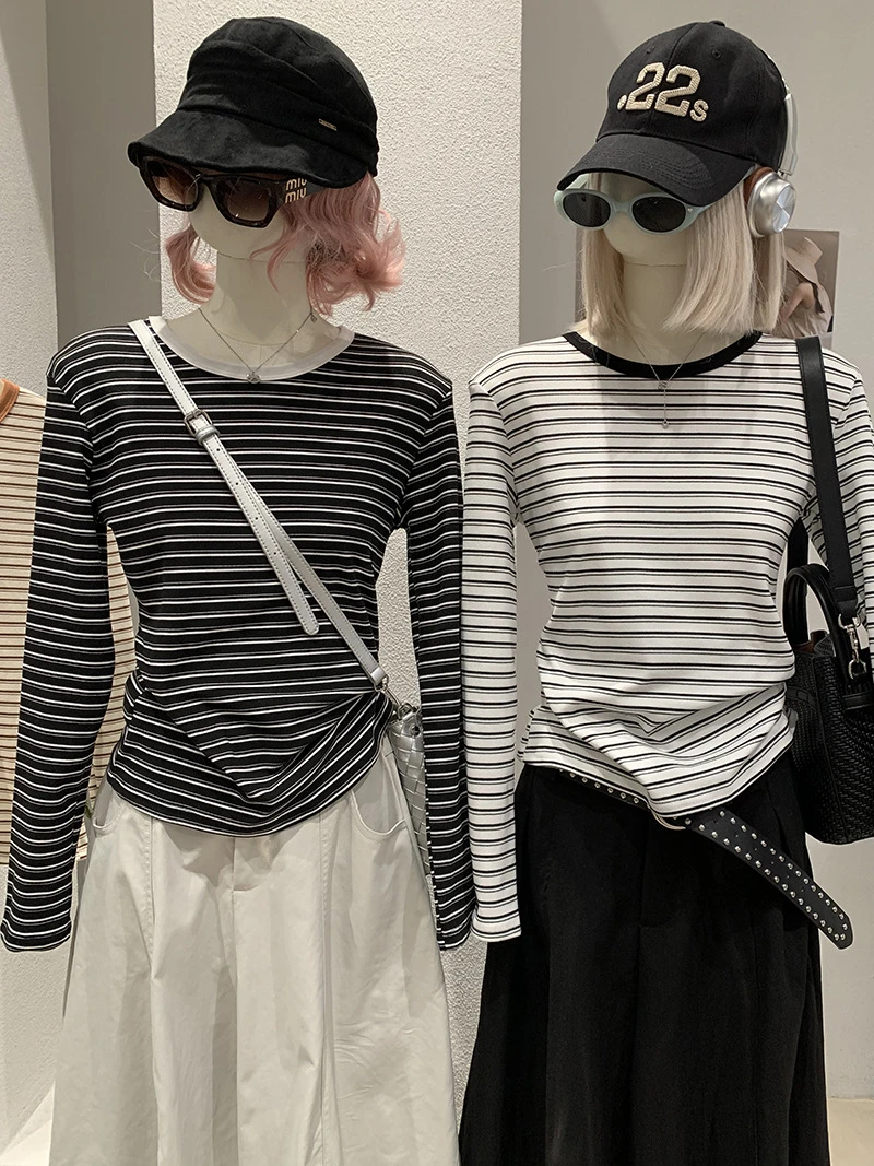 羊絨條紋圓領T 預購9396#