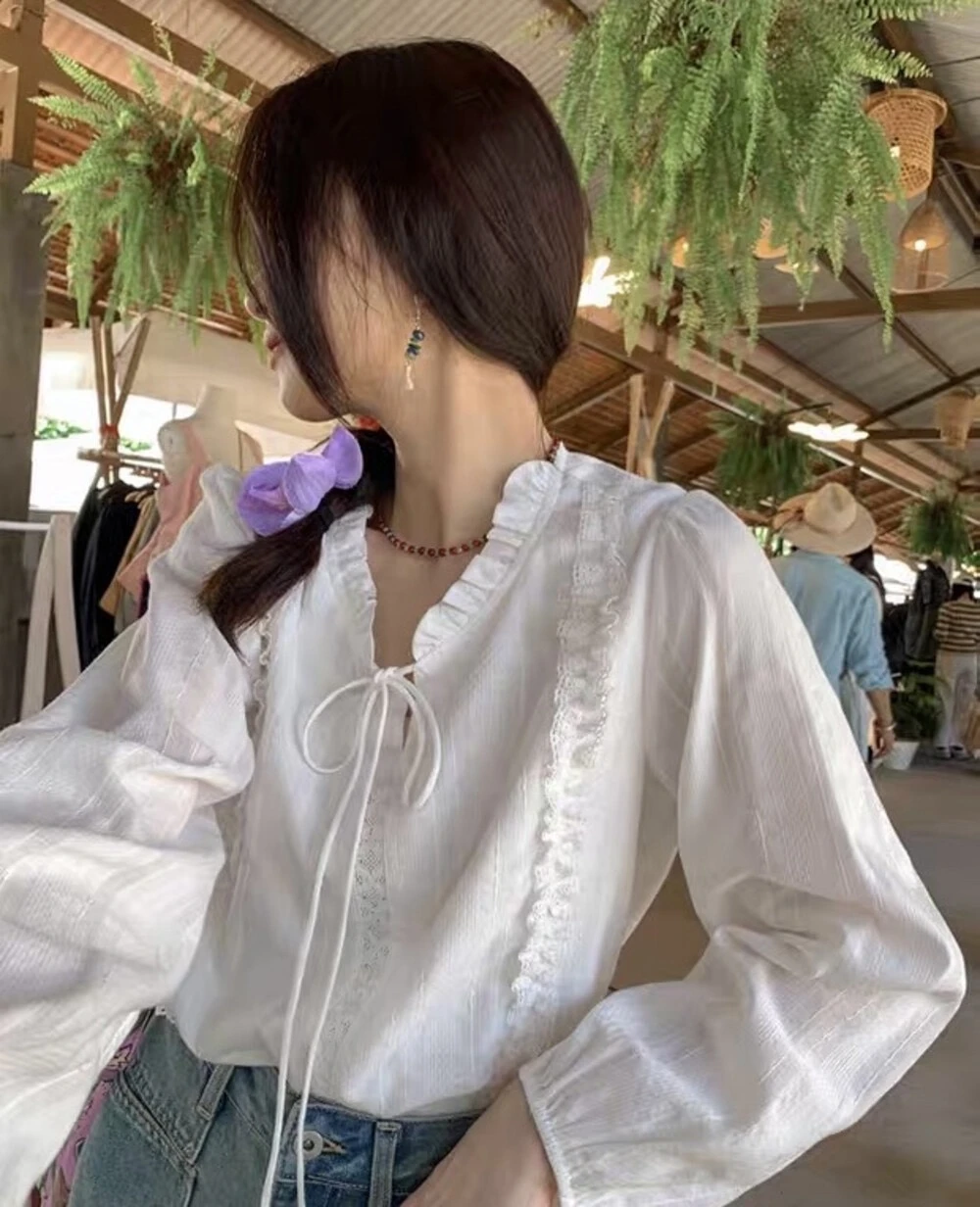 甜美木耳邊綁帶上衣