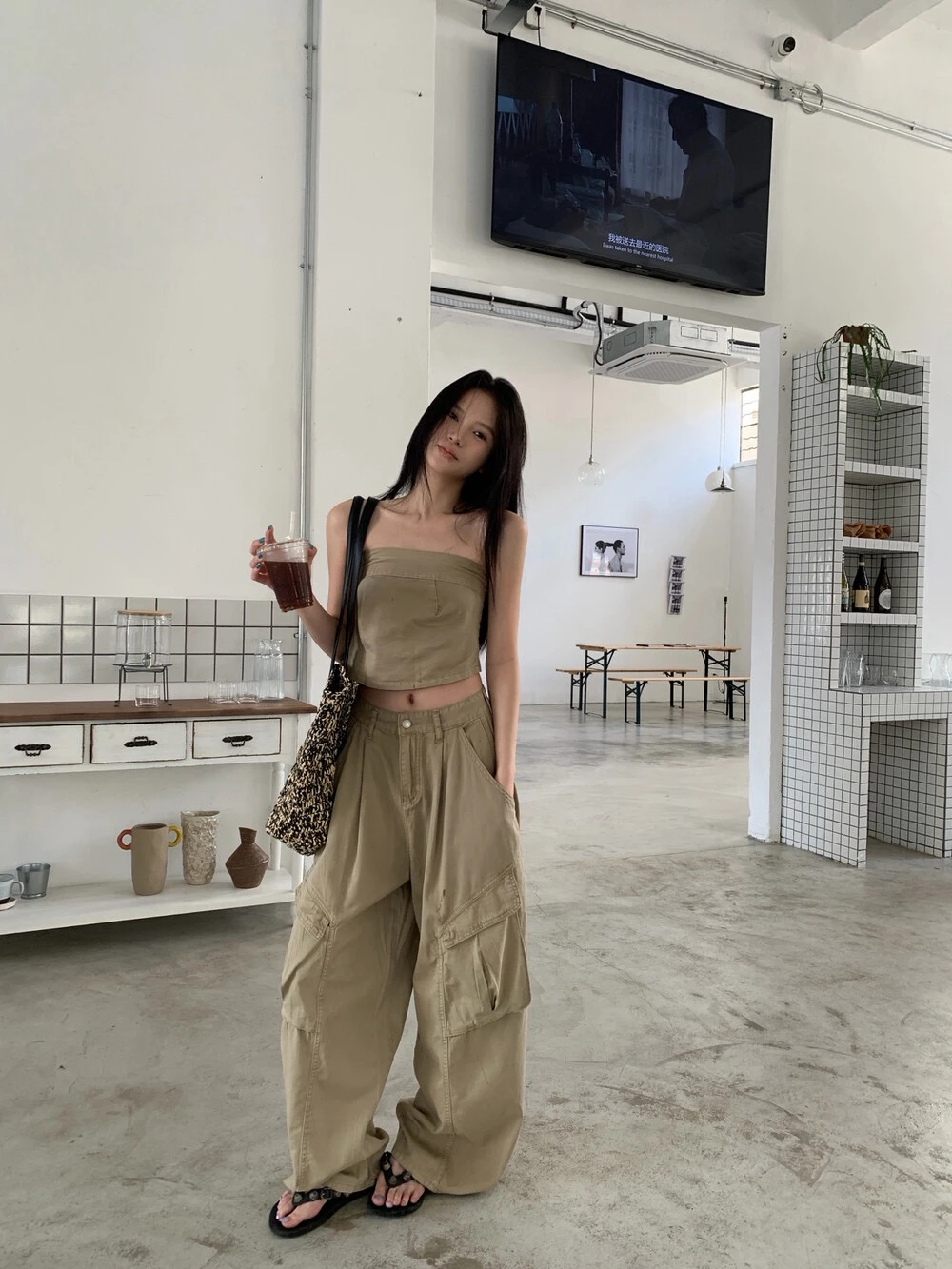復古美式背心+工裝套裝兩件組