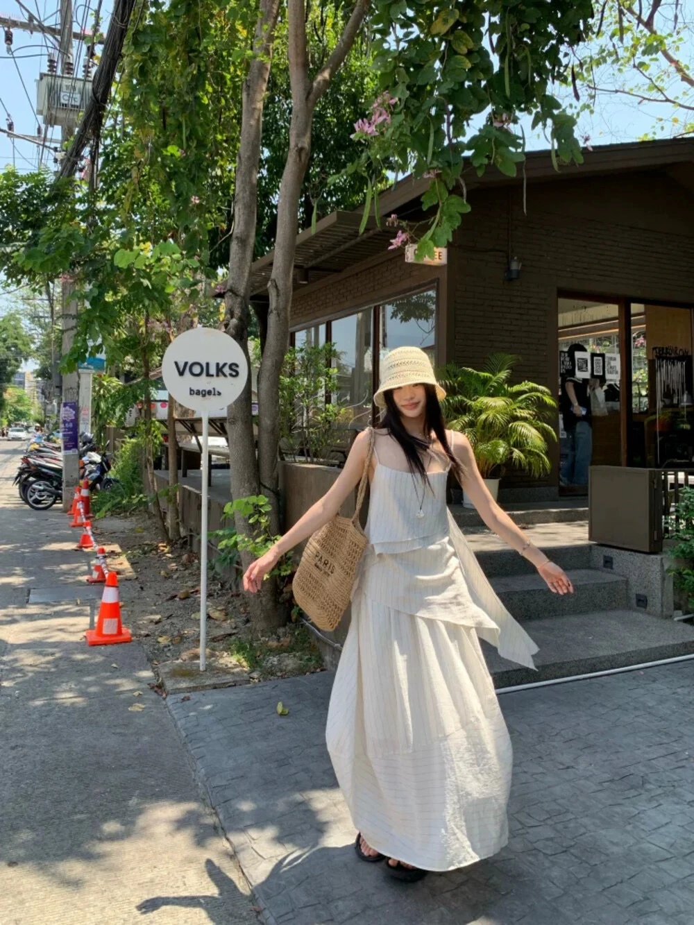 度假風慵懶吊帶不規則背心上衣+寬鬆半身裙兩件套夏減齡顯瘦套裝