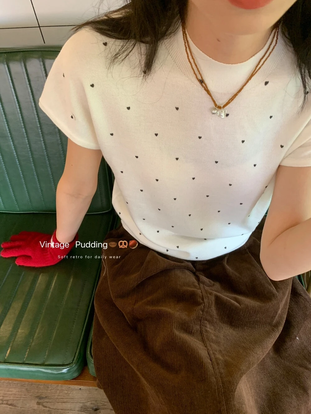 半高領軟糯愛心印花針織衫