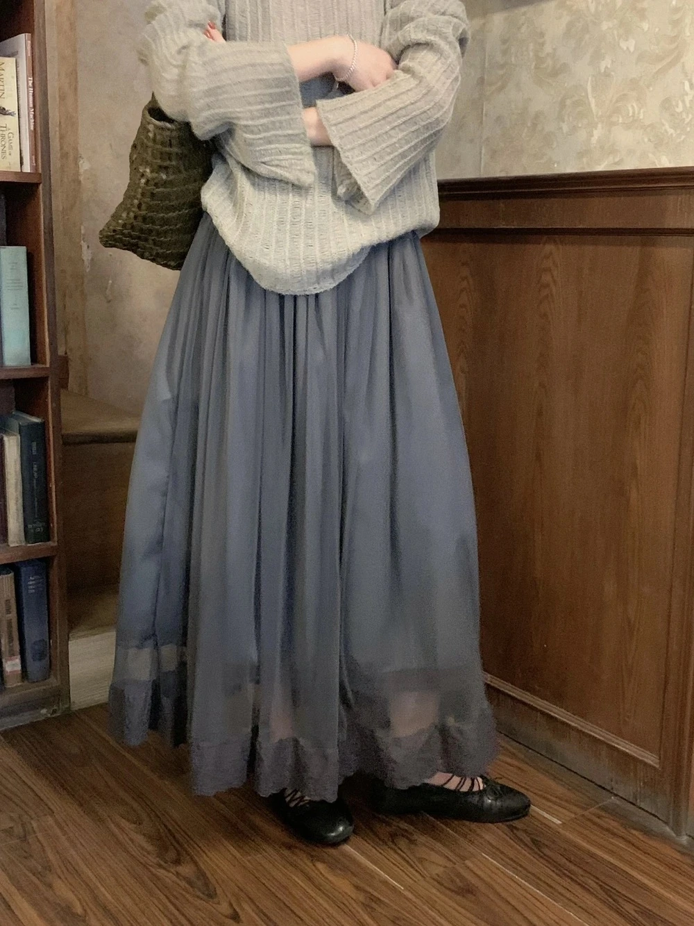 法式刺繡花邊拼接半身裙
