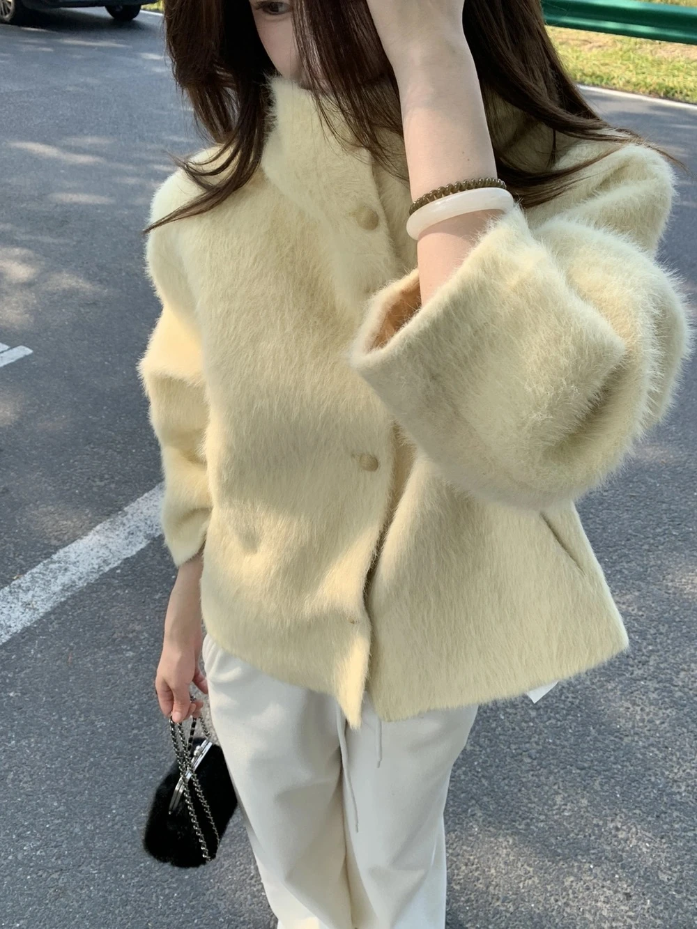 連帽拉毛短款毛毛外套3561#
