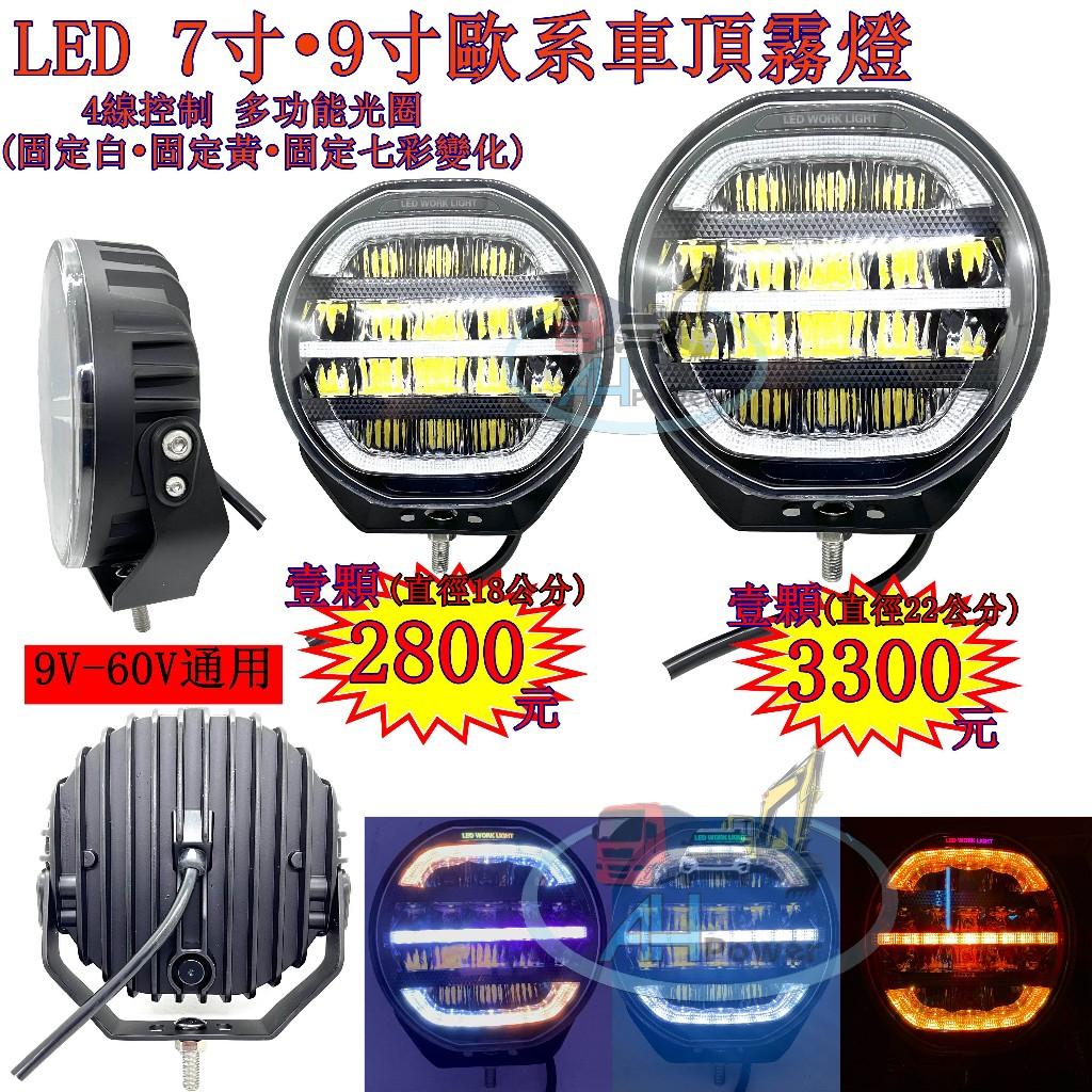 LED 7寸 9寸歐系車頂霧燈 反射式 霧燈 日行燈 七彩 跑馬 貨車 卡車 山貓 吊車 探照燈 工作燈 白鐵管 射燈
