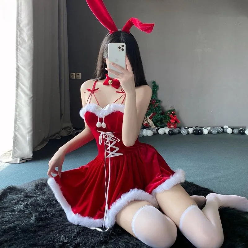 °• 𝘔𝘖𝘔𝘖𝘕𝘈 •°🫧現貨🫰暖心聖誕 聖誕節服可愛兔女郎cosplay夜店甜美連身裙 聖誕 聖誕服 聖誕裝 S31