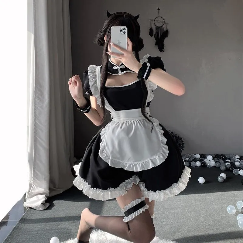 • 𝘔𝘖𝘔𝘖𝘕𝘈 •°🫧現貨🫰馴服計劃 黑白萌系女僕套裝 LOLITA 女傭服 女僕裝 萬聖節 角色扮演 F521