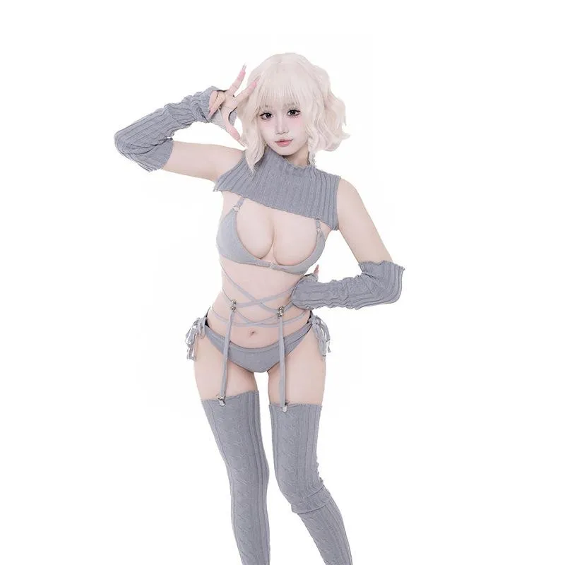 °• 𝘔𝘖𝘔𝘖𝘕𝘈 •°🫧現貨🫰灰織禁慾姬 露背毛衣 cos宅男殺手澀澀高領襪子手套純欲 #7