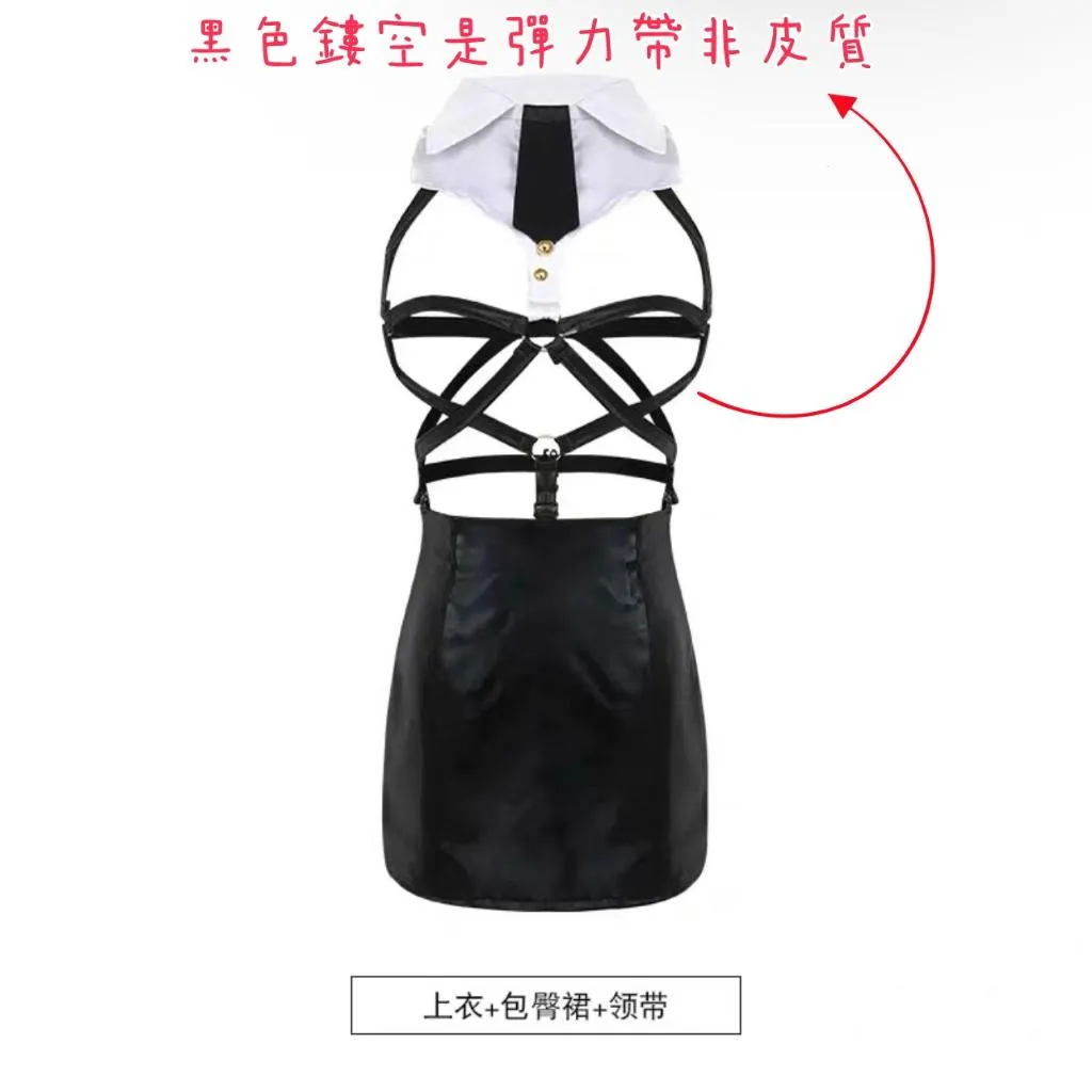 °• 𝘔𝘖𝘔𝘖𝘕𝘈 •°🫧現貨🫰黑令束線 情趣內衣露胸秘書製服ol 情趣內衣束縛包臀短裙套裝 4457