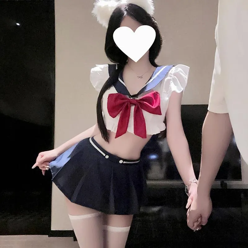 °• 𝘔𝘖𝘔𝘖𝘕𝘈 •°🫧現貨🫰星月學妹 水手服情趣內衣紅蝴蝶結露腰百褶短裙純欲甜美學院風套裝 性感睡衣學生服9523