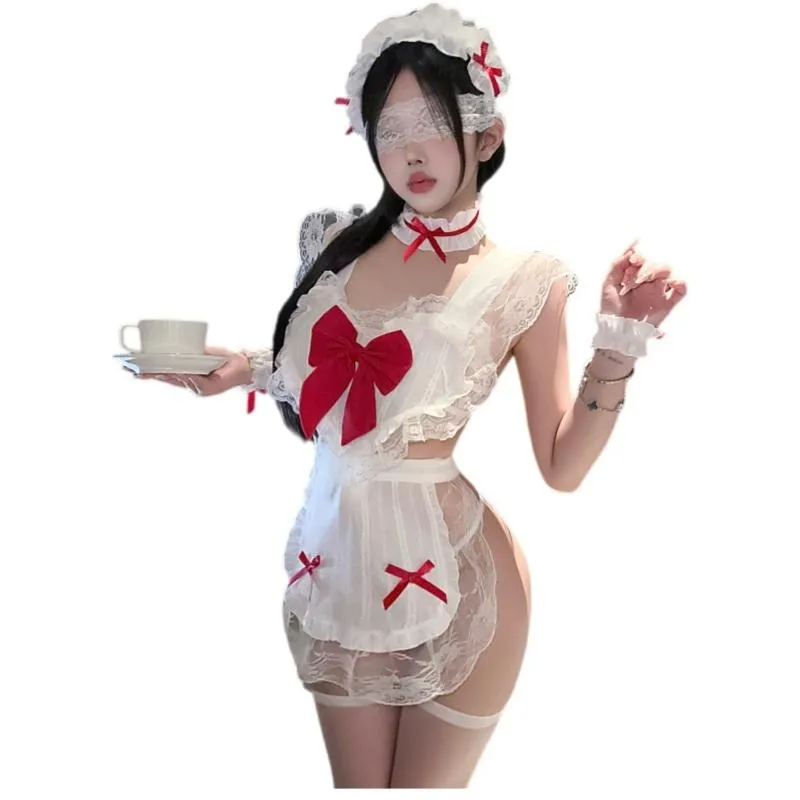 °• 𝘔𝘖𝘔𝘖𝘕𝘈 •°🫧現貨🫰病嬌甜心 蕾絲透視女僕裝 紅白蝴蝶結 主人的專屬秘書 角色扮演 性感睡衣 戰袍1504