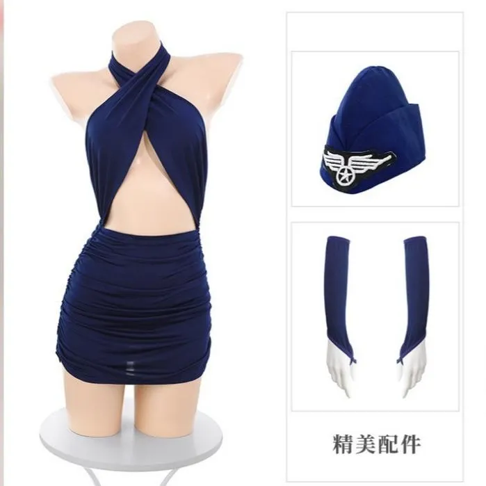 °• 𝘔𝘖𝘔𝘖𝘕𝘈 •°🫧現貨🫰 夜航魅姬 交叉裹胸包臀空姐性感修身誘惑情趣內衣 連身裙 性感睡衣 9489