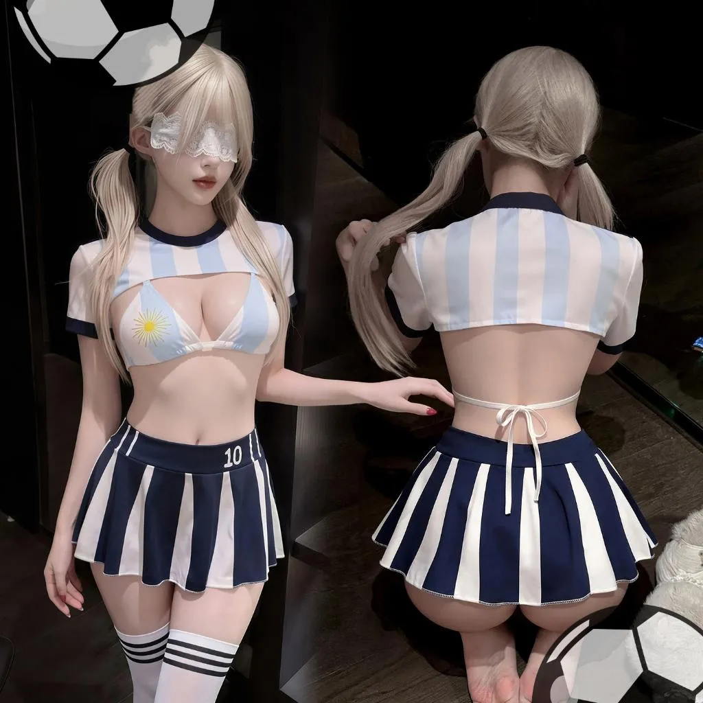 °• 𝘔𝘖𝘔𝘖𝘕𝘈 •°🫧現貨🫰 熱血應援 世界盃必備 運動風啦啦隊制服 足球寶貝情趣套裝 露腰百褶短裙 ZY118
