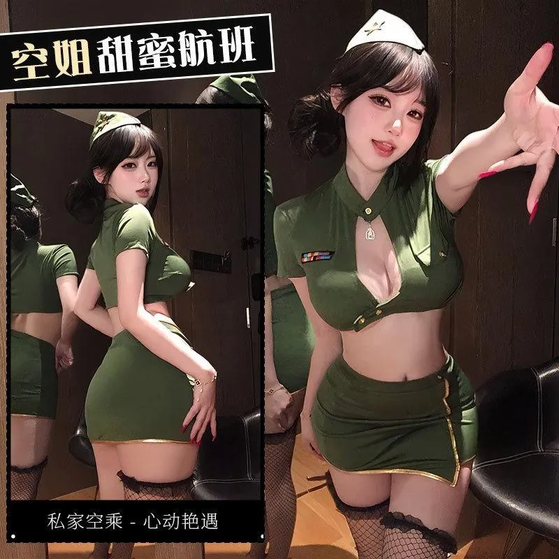 °• 𝘔𝘖𝘔𝘖𝘕𝘈 •°🫧台灣現貨🫰高空亂流 軍綠 情趣內衣私家空服包臀裙制服誘惑短裙cos空姐制服性感睡衣2980