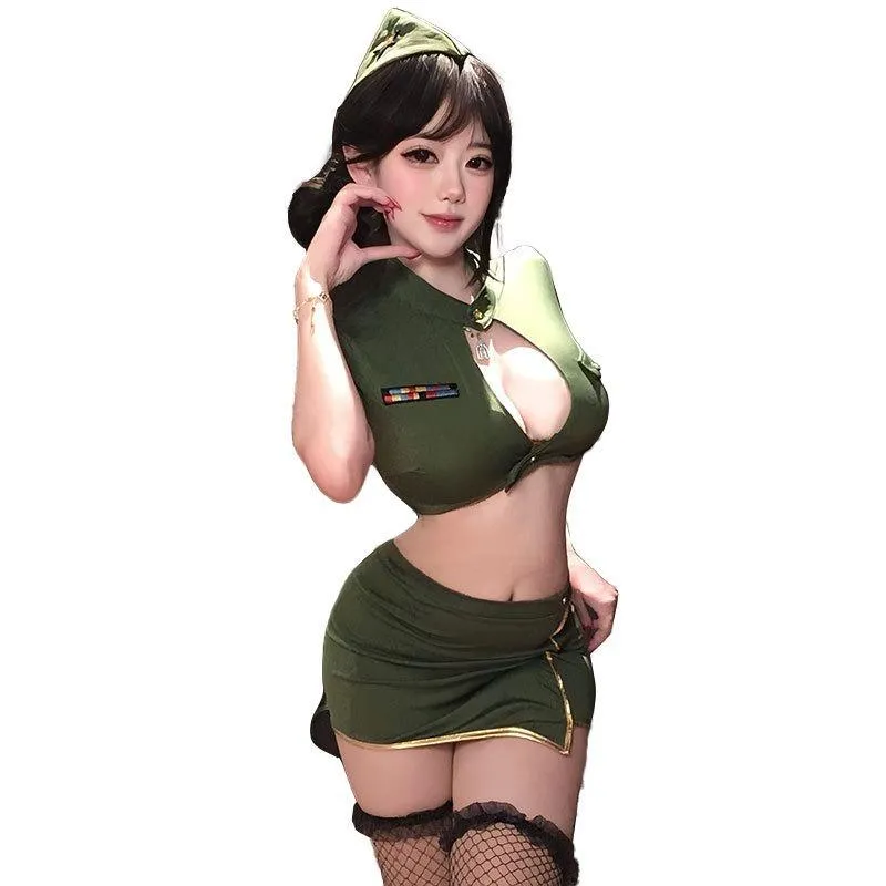°• 𝘔𝘖𝘔𝘖𝘕𝘈 •°🫧台灣現貨🫰高空亂流 軍綠 情趣內衣私家空服包臀裙制服誘惑短裙cos空姐制服性感睡衣2980