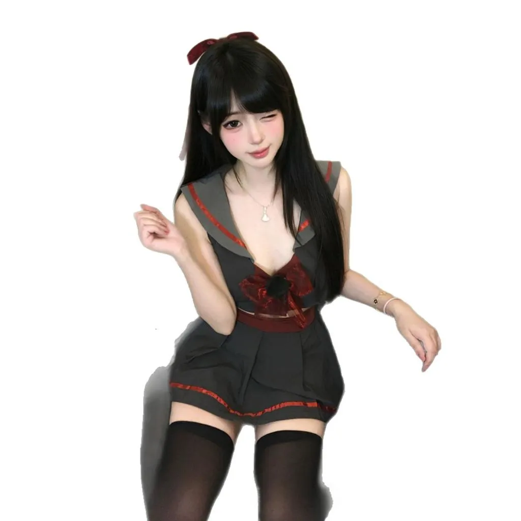 °• 𝘔𝘖𝘔𝘖𝘕𝘈 •°🫧現貨🫰闇黑紅絲絨  jk短裙套裝 睡衣 內衣 學生服 學生裝 JK服性感睡衣情趣內衣T1103