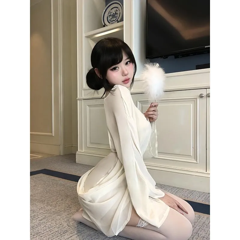 °• 𝘔𝘖𝘔𝘖𝘕𝘈 •°🫧現貨🫰清冷白月光 珍珠 溫柔純欲長袖罩衫 公主風 連身裙 洋裝 連體衣 内衣 情趣內衣9767