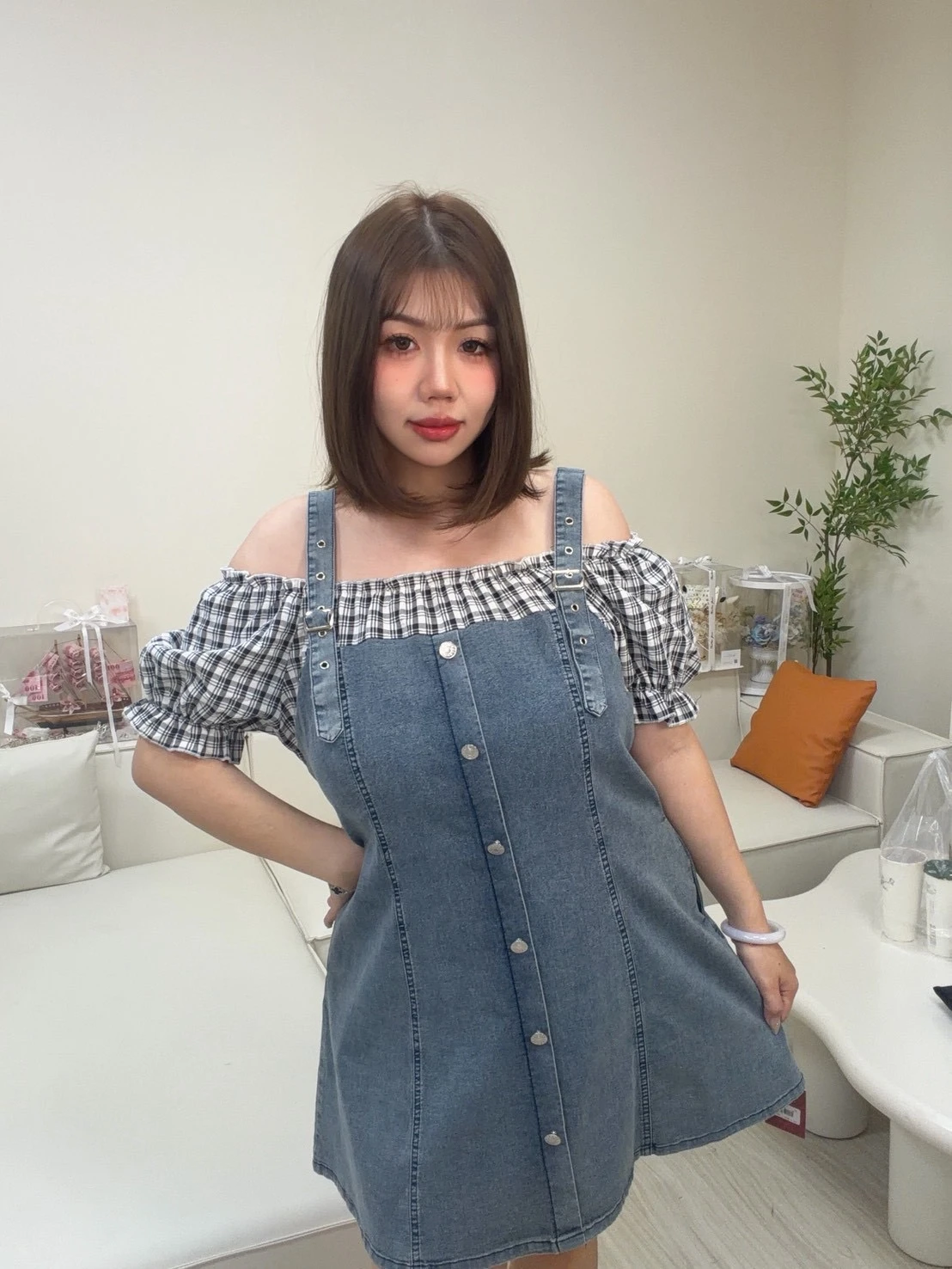 1531 假兩件牛仔短洋✨