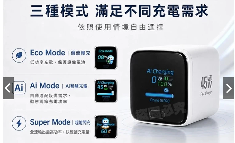 ［保固一年］45W Ai動態顯示快充充電器(白色)