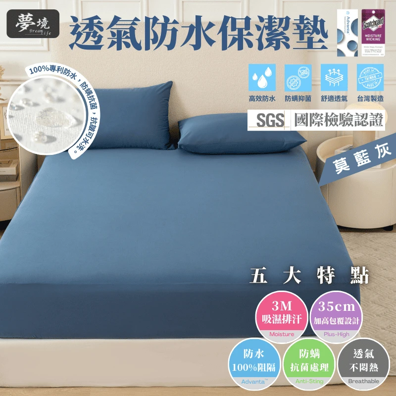 MIT 3M吸濕排汗防水保潔墊【墨藍灰】