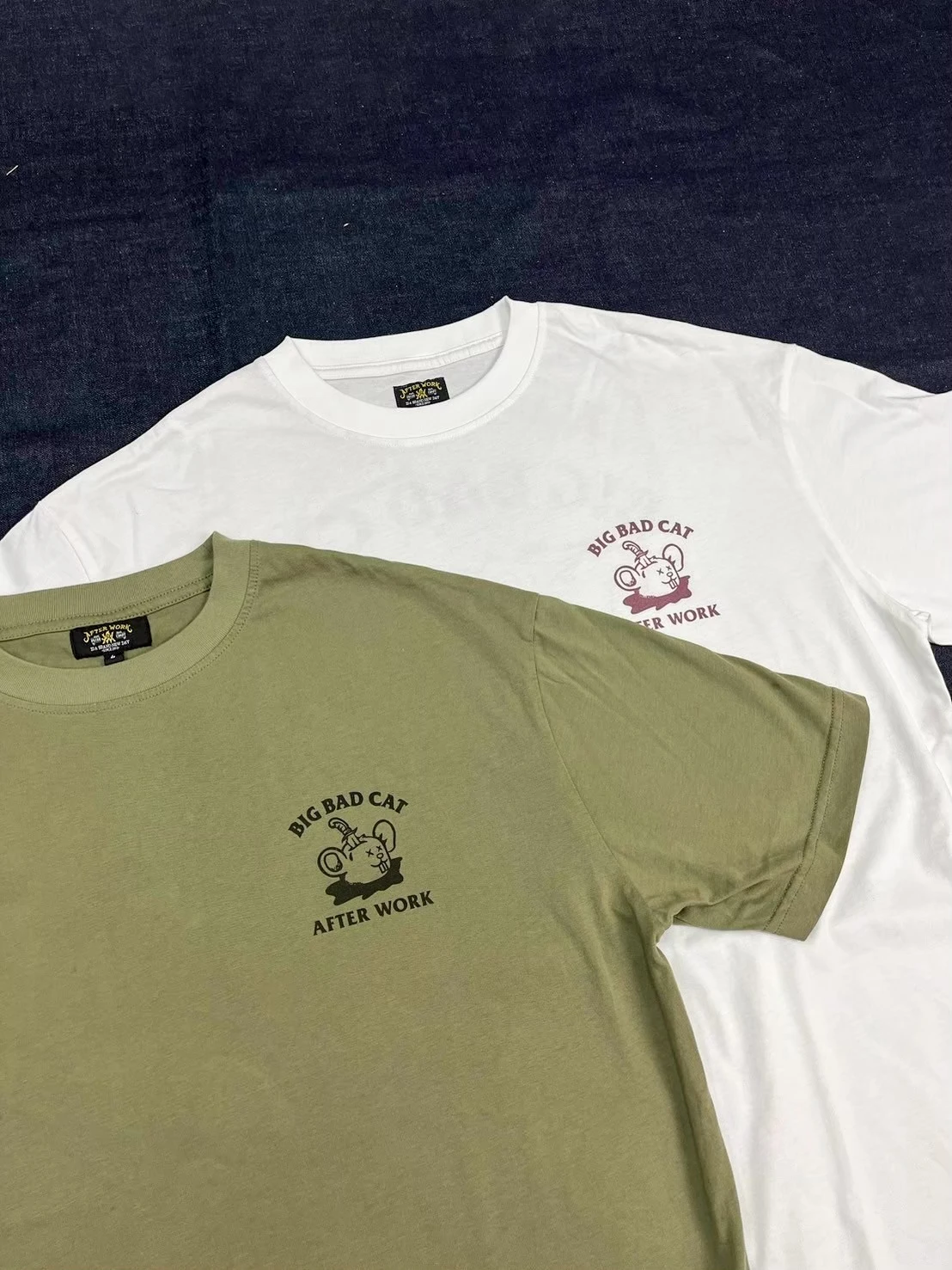 AW-''AFTER WORK'' BIG BAD CAT T-SHIRT 白/水洗綠
