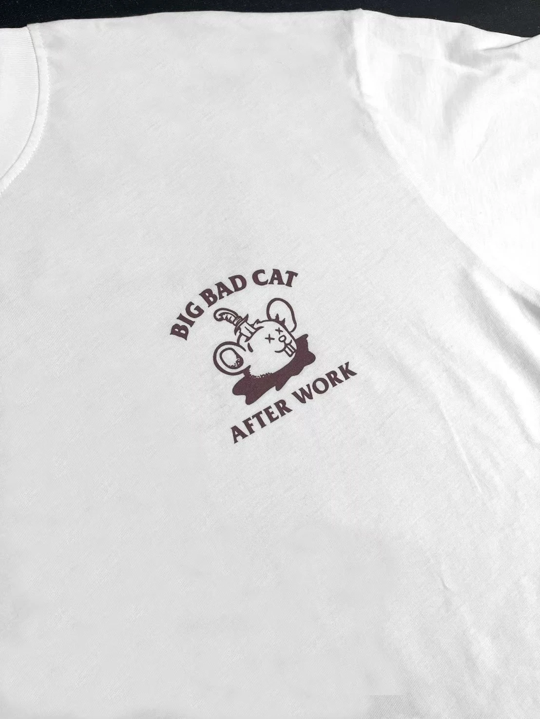 AFTER WORK-BIG BAD CAT T-SHIRT 白/水洗綠