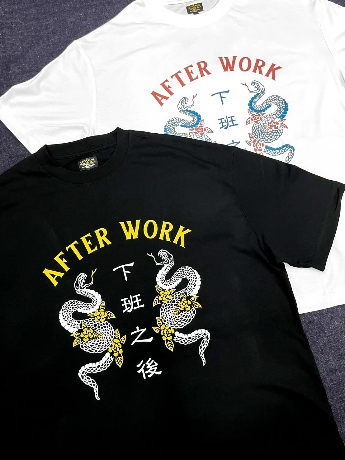 AW-''AFTER WORK'' DOUBLE SNAKE T-SHIRT 白/黑