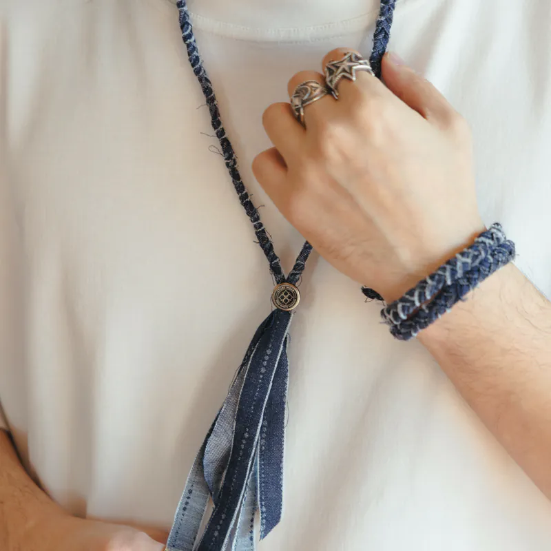 STORYWEAR-家庭兄弟-零廢緹花單寧編織項鍊