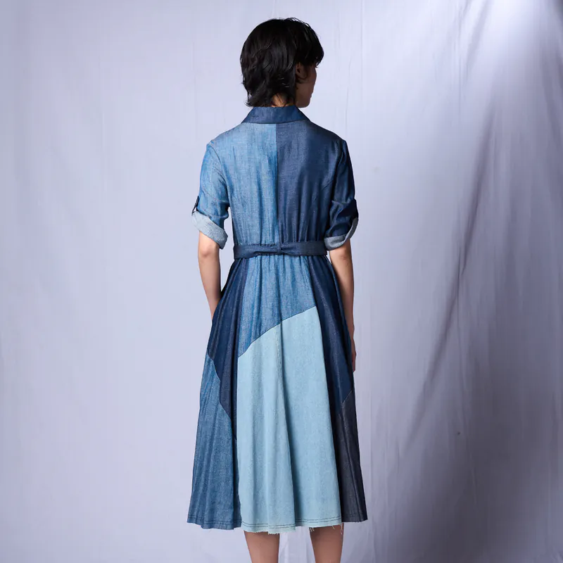 STORYWEAR-手工丹寧前襟開釦長洋裝