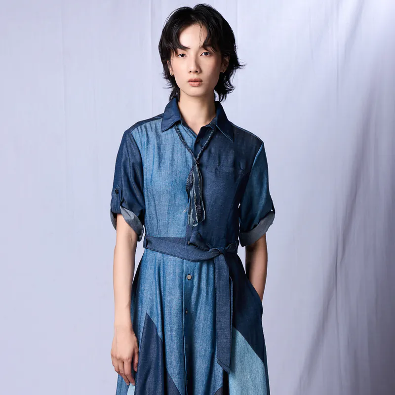 Storywear-手工丹寧前襟開釦長洋裝
