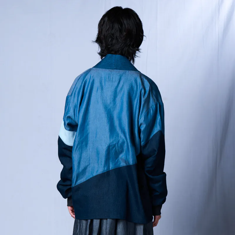 STORYWEAR-KIMONO格紋撞色運動款(淺藍細格布)