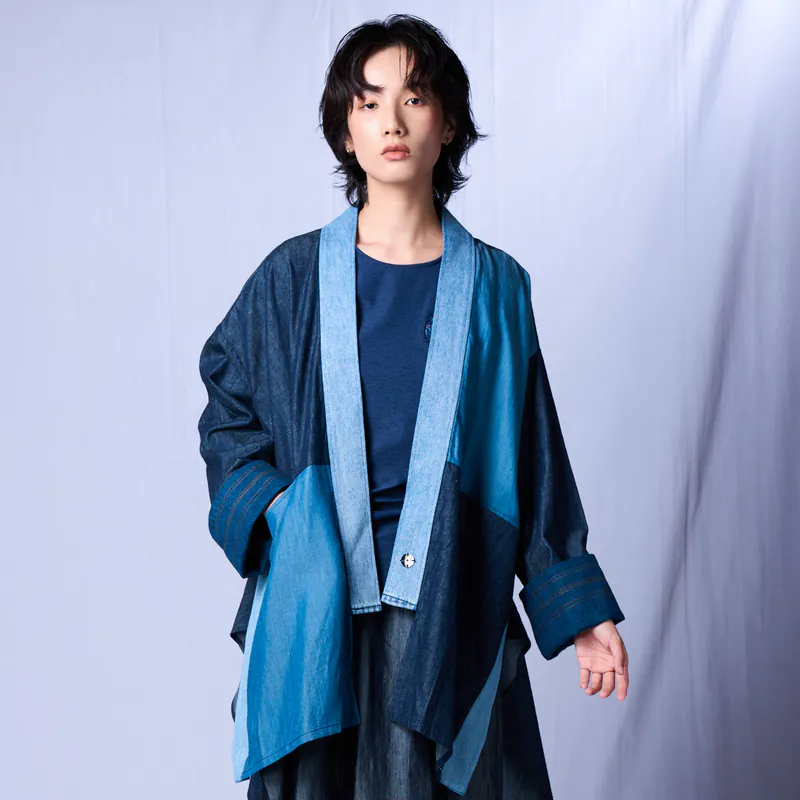 STORYWEAR-日式立體剪裁Kimono外罩_拼接