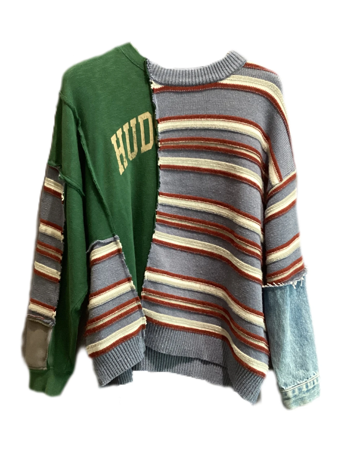 MUKU-Green Sweatshirt (Light Blue Border Knit)