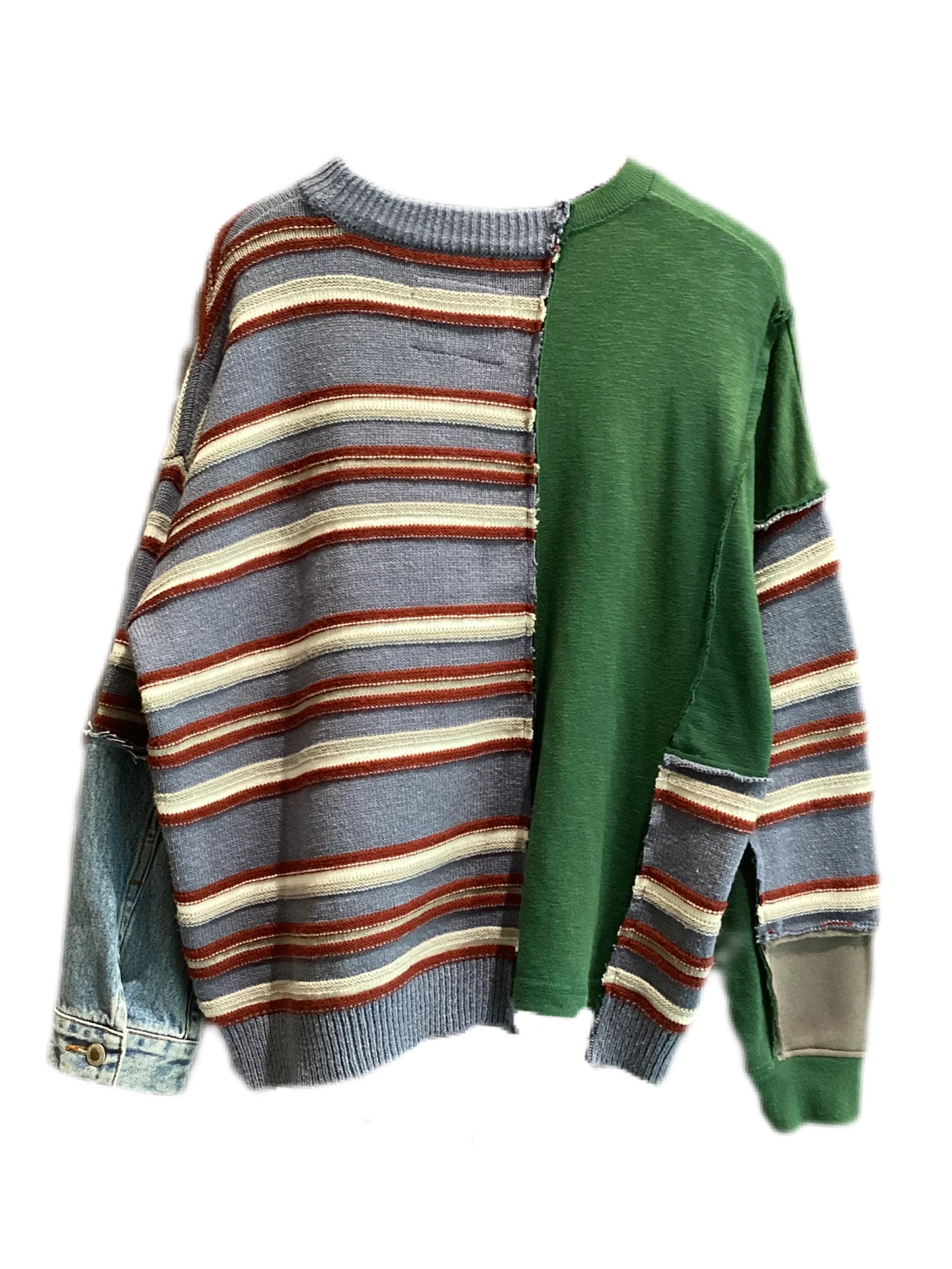 MUKU-Green Sweatshirt (Light Blue Border Knit)
